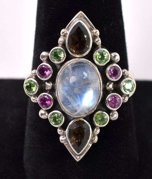 Moonstone And Smoky Quartz Ring In Sterling Silver