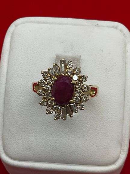 CERTIFIED LADIES 14K GOLD DIAMOND AND RUBY RING