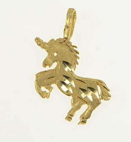 14K Yellow Gold Diamond Cut Unicorn Unique Symbol Charm/Pendant