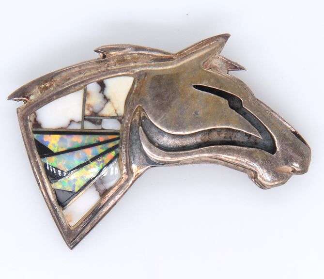 Navajo Sterling Silver Signed Horse Head Pendant Brooch