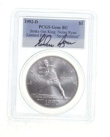 BU 1992-D Olympic Baseball Commemorative Silver $1 Signed Ryan PCGS