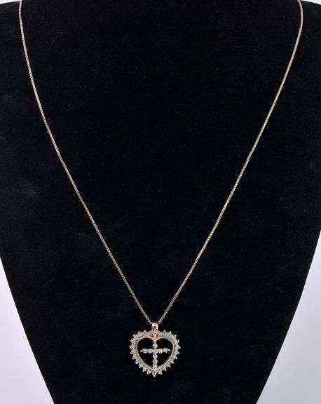 Vermeil Heart And Cross Pendant Necklace In Sterling Silver