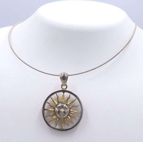 Sergio Bustamante Signed Sterling Silver Sun Pendant on Chain