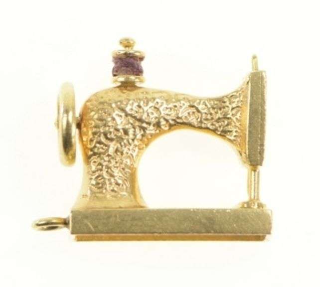 14K Yellow Gold 3D Sewing Machine Seamstress Fashion Charm/Pendant