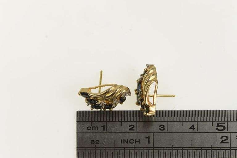 10K Yellow Gold Marquise Sapphire Wings Diamond Stud Earrings