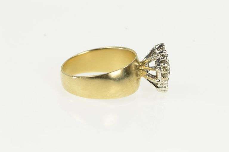 14K Yellow Gold 0.36 Ctw Diamond 1950's Cluster Engagement Ring