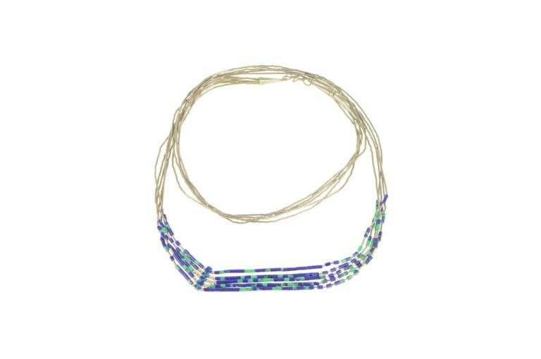 Sterling Silver Azurite Beaded Liquid Silver Southwestern Necklace
