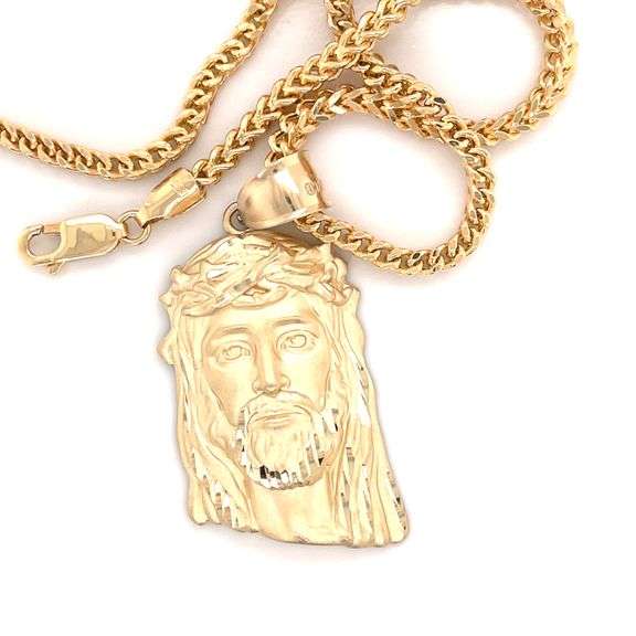 14K YELLOW GOLD JESUS FACE CHARM WITH CHAIN