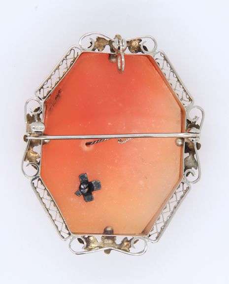 Elegant Curved Cameo Brooch with Diamond Necklace in Yellow Gold