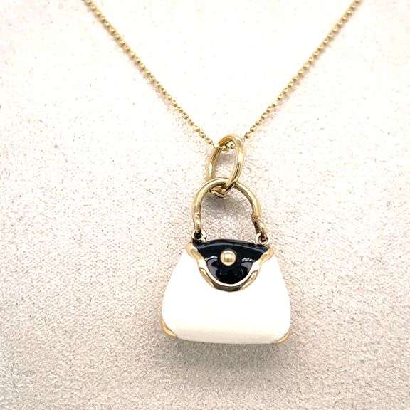 Michael Anthony 14K YELLOW GOLD ENAMEL "PURSE" CHARM NECKLACE