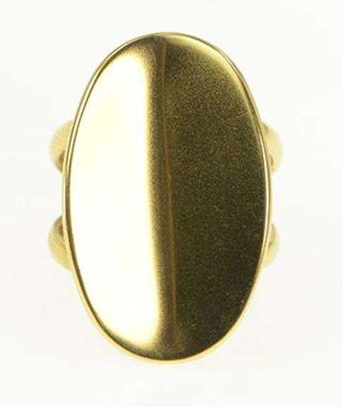 18K Yellow Gold Oval Geometric Vintage Retro Curved Statement Ring