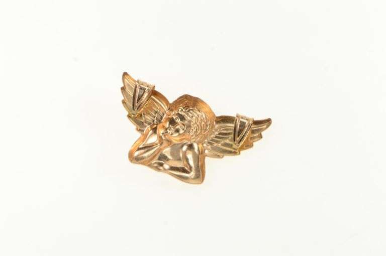 14K Rose Gold High Relief Cherub St Raphael Baby Angel Pendant