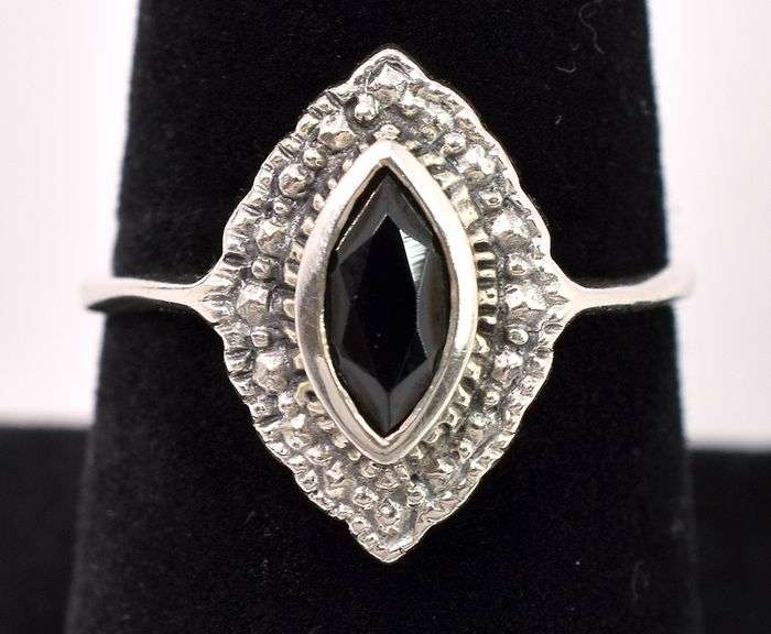 Black Gemstone Ring In Sterling Silver