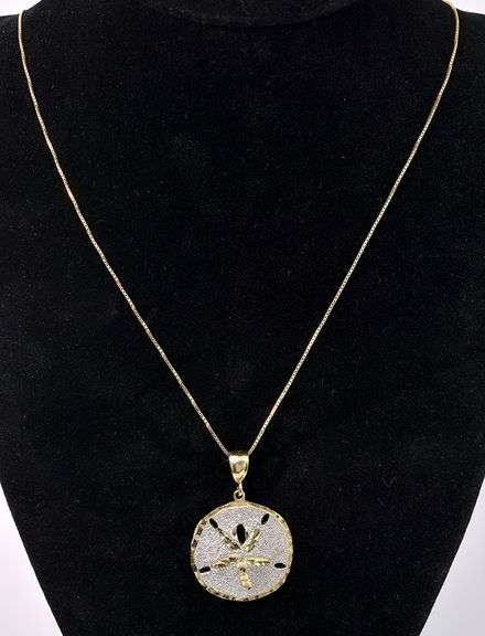 Beautiful Sand Dollar Pendant Necklace In Two-Tone 14K Gold