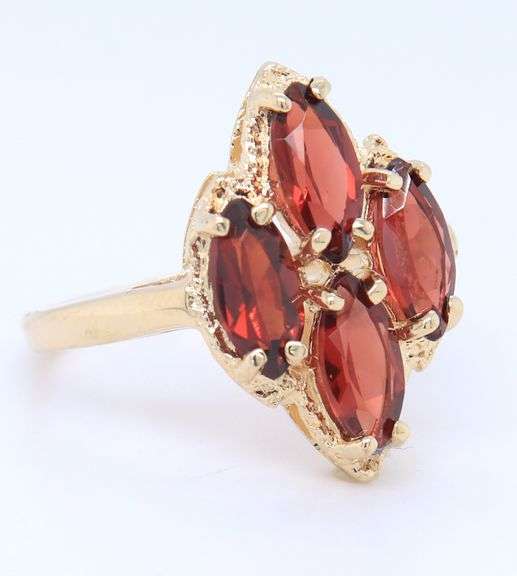 Fabulous Yellow Gold Four Marquoise Garnet Kite Shape Ring