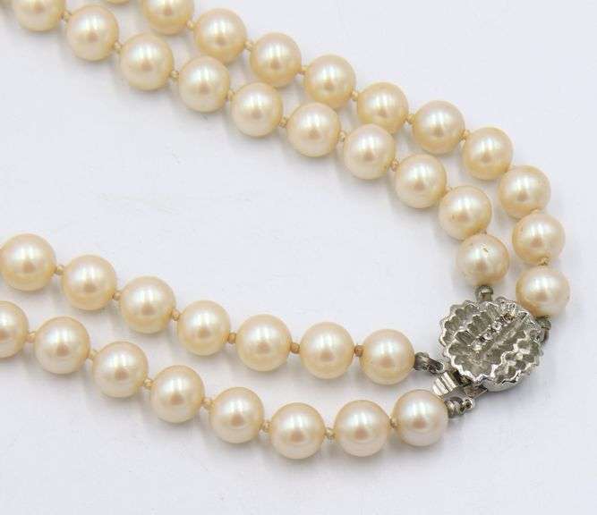 Double Row Pearl Necklace with Sterling Silver Clasp