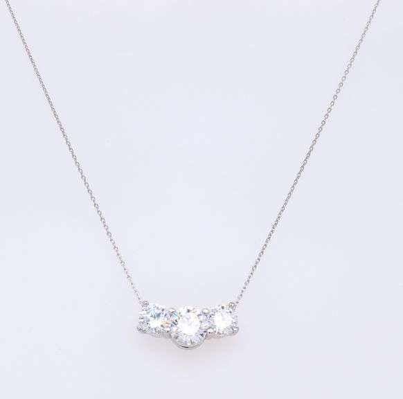 Platinum 3 Stone Cubic Zirconia Pendant on Chain