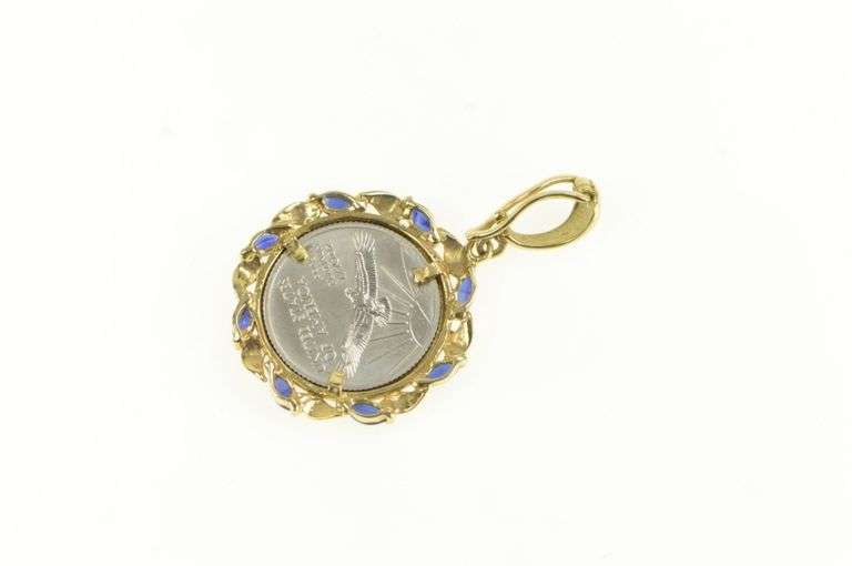 14K Yellow Gold 1/10 Oz American Platinum Eagle Sapphire Pendant