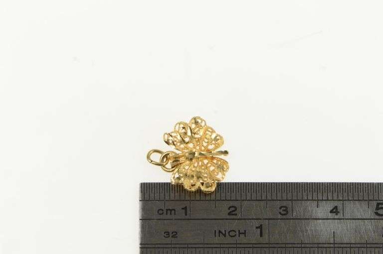 14K Yellow Gold Ornate Butterfly Change Freedom Symbol Charm/Pendant