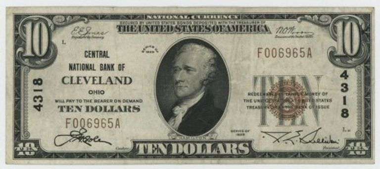 Nice Scarcer 1929 Series $10 National of Cleveland, Ohio (4318)