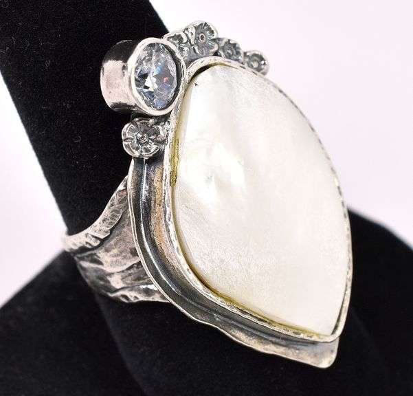 Mother Of Pearl And CZ Ring In Sterling Silver