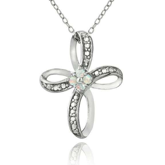 Created White Opal & Diamond Accent Pendant