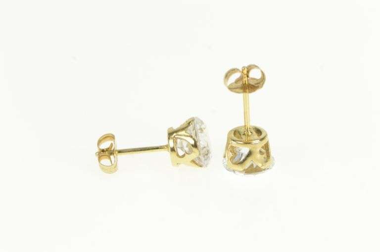 14K Yellow Gold Round Cubic Zirconia Solitaire Classic Stud Earrings