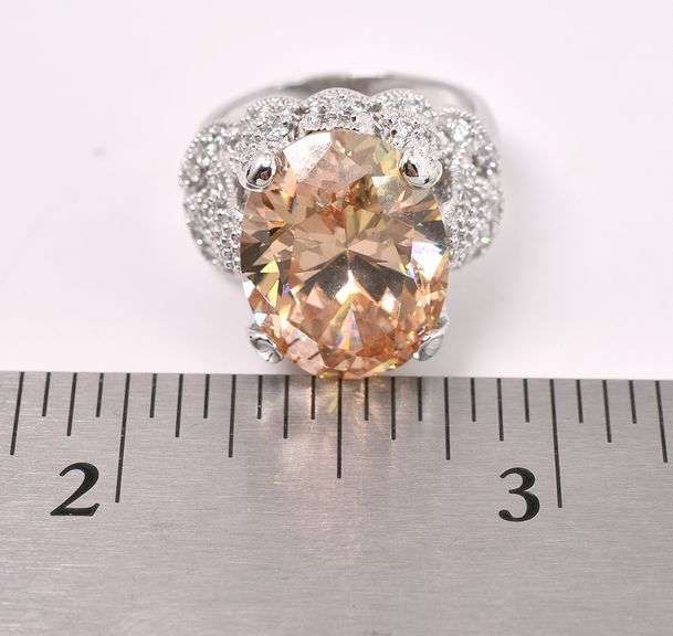 Large Orange CZ Ring In Sterling Silver