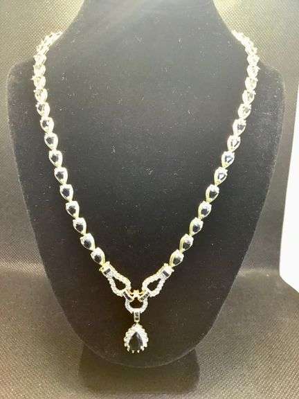 14KT YELLOW GOLD, SAPPHIRE AND DIAMOND NECKLACE