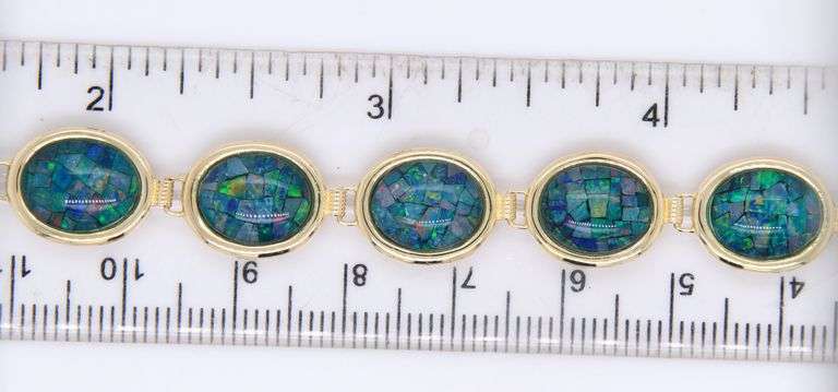 Gorgeous Yellow Gold Opal Mosiac Triplet Bracelet