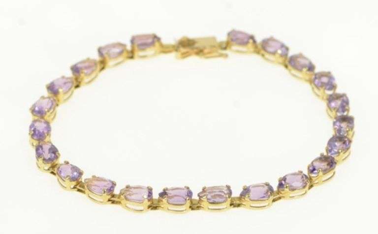 14K Yellow Gold Oval Amethyst Classic Vintage Tennis Bracelet