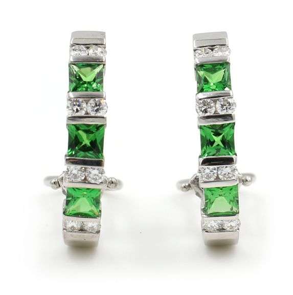 Fantastic White Gold Tsavorite Garnet and Diamond Hook earrings