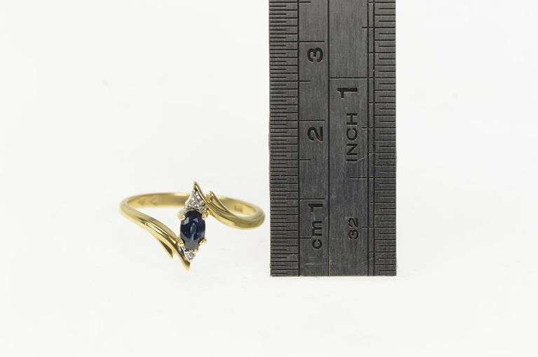 14K Yellow Gold Oval Sapphire Diamond Accent Vintage Bypass Ring