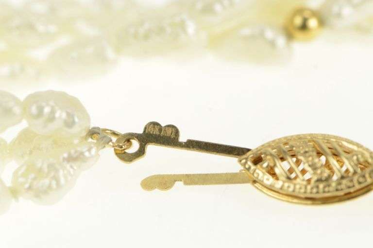 14K Yellow Gold 3.7mm Pearl Layered Beaded Retro Vintage Necklace
