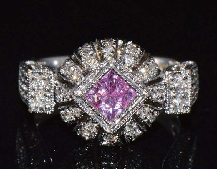 18kt Solid White Gold, Pink Sapphire, & Diamond Cocktail Ring