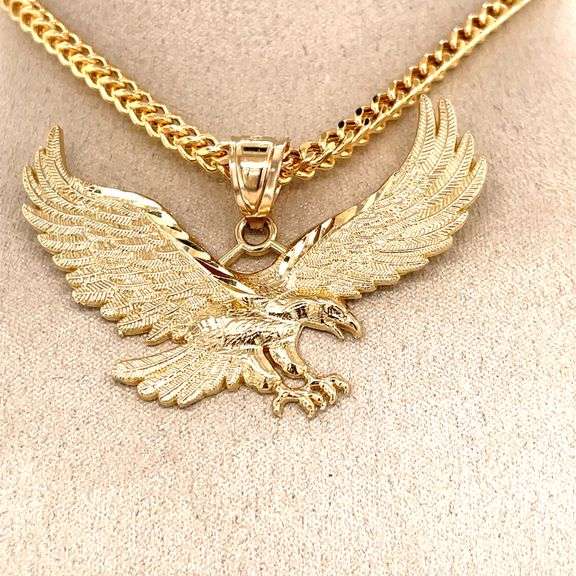 14K YELLOW GOLD TEXTURED EAGLE CHARM WITH CHAIN