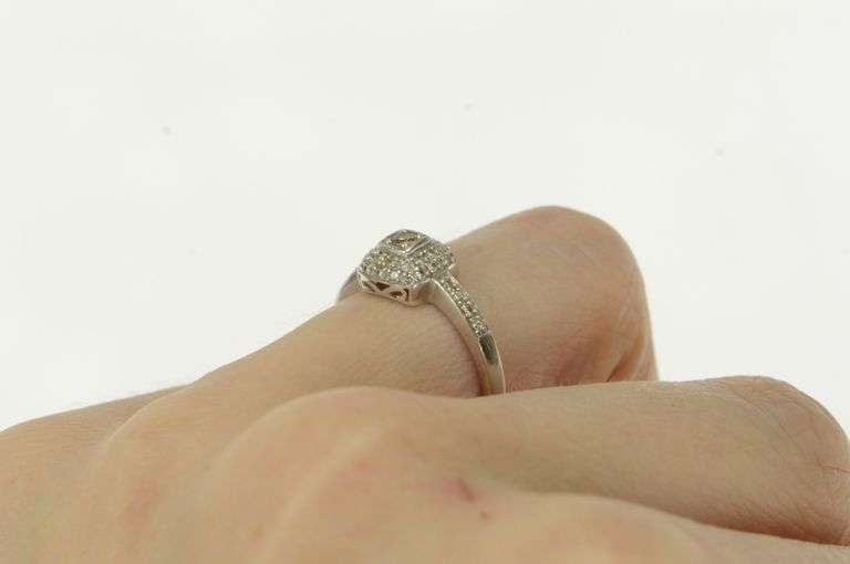 14K White Gold Diamond Encrusted Domed Pave Engagement Ring