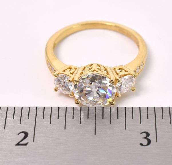 Vermeil Large CZ Ring In Sterling Silver