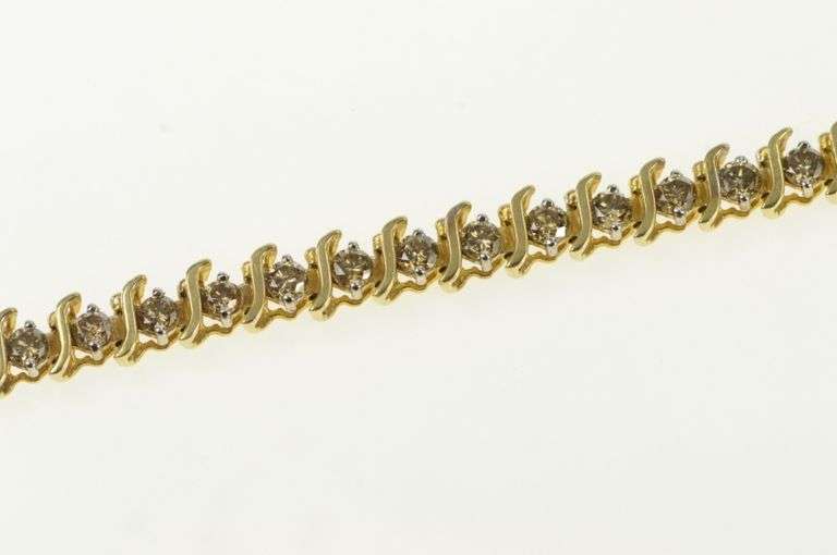 10K Yellow Gold 3.50 Ctw Cognac Diamond Wavy Link Tennis Bracelet