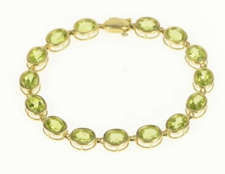 14K Yellow Gold Oval Peridot Vintage Classic Tennis Bracelet