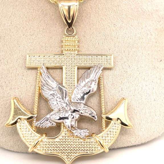14K YELLOW AND WHITE GOLD ANCHOR & EAGLE CHARM WITH CHAIN