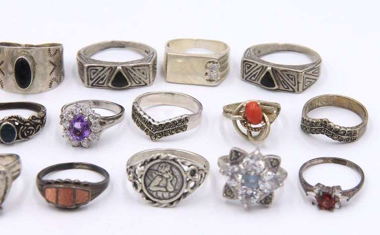 Big Group Lot of Vintage 925 Sterling Silver Rings