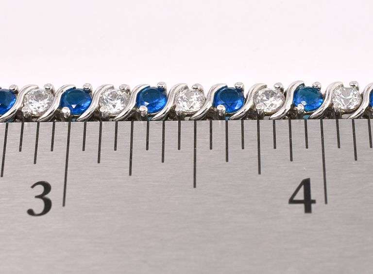Blue And White CZ Tennis Bracelet In Sterling Silver