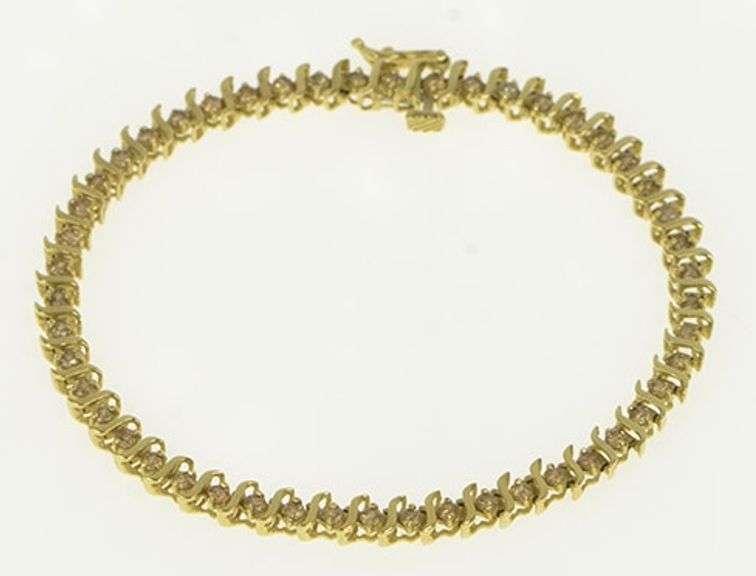 10K Yellow Gold Diamond Wavy Classic Vintage Tennis Bracelet