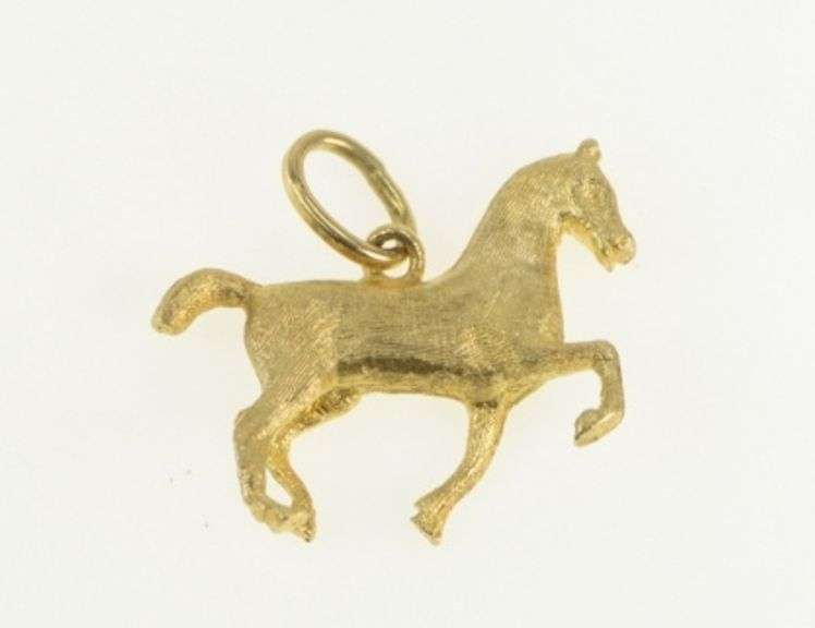14K Yellow Gold Brushed 3D Galloping Prancing Horse Pony Charm/Pendant