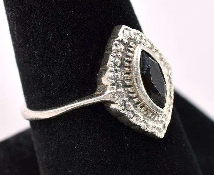 Black Gemstone Ring In Sterling Silver