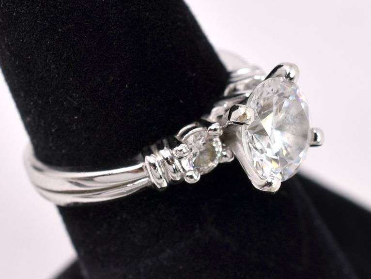 Large CZ Ring In Sterling Silver