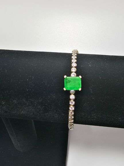 18 Kt Yellow Gold Plated 3.75 Ct Lab Emerald Tennis Bracelet