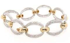 2.00ctw Pave Diamond Oval Two Tone Station Bracelet in 14K