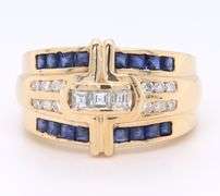 Powerful Yellow Gold Sapphire and Diamond Wide Band